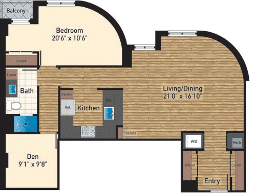 1 bed, 2 baths, 1,050 sqft, $2,920, Unit 215