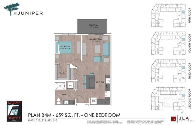 1 bed, 1 bath, 659 sqft, $1,595, Unit 212