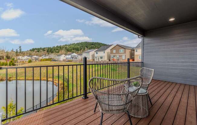 Balcony with beautiful lake view at Thrive at Green Mountain, Washington