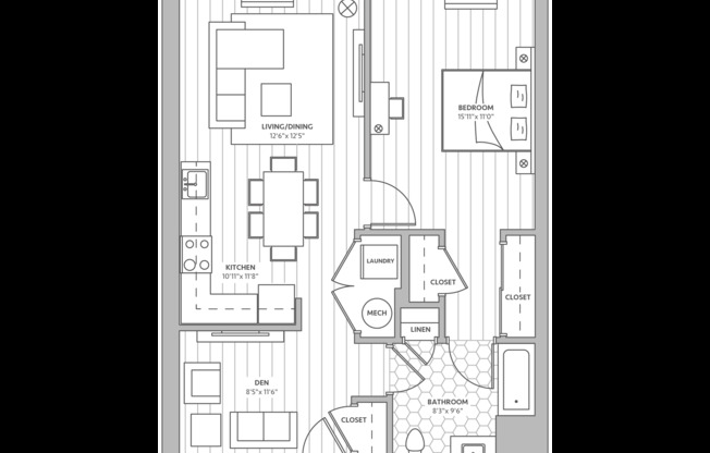 1 bed, 1 bath, 822 sqft, $2,976
