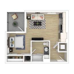 Studio, 1 bath, 545 sqft, $1,686