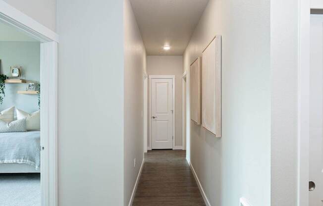 West End District Apartments in Beaverton, Oregon Hallway and View into Bedroom