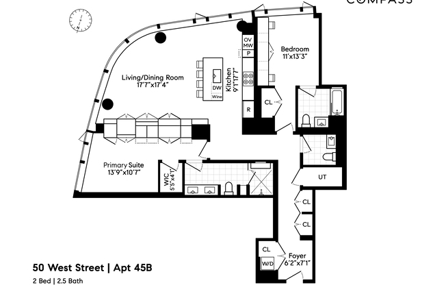 2 beds, 2.5 baths, 1,510 sqft, $13,500, Unit 45B