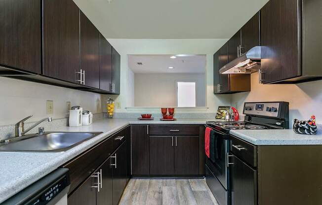 Kitchen with cabinets and lights at The Apartments at Owings Run, Owings Mills, MD