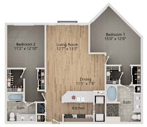 2 beds, 2 baths, 1,299 sqft, $2,121