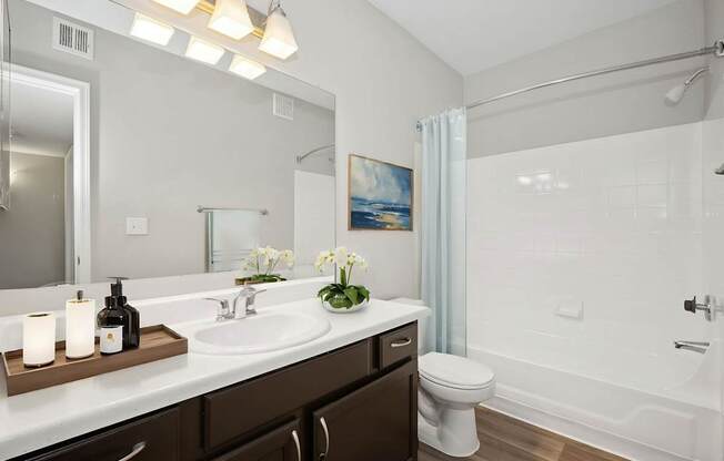 A bathroom with a white sink and a white toilet.