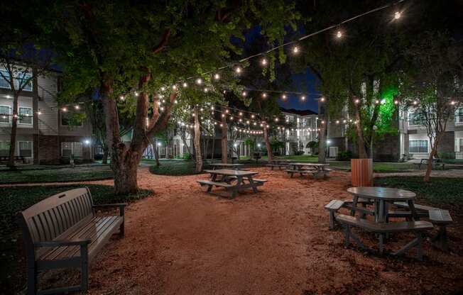 Apartments In Houston Texas for Rent – Westchase Forest - Photo of picnic tables at night