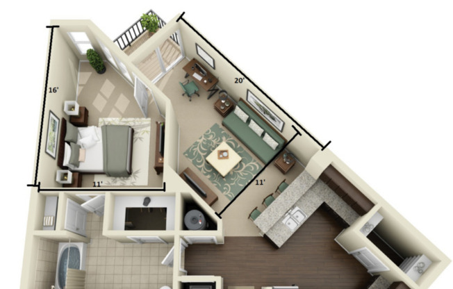 1 bed, 1 bath, 755 sqft, $1,405