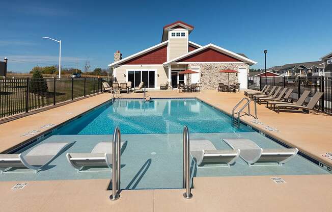 Extensive Resort Inspired Pool Deck at Cedar Place Apartments, Cedarburg, WI