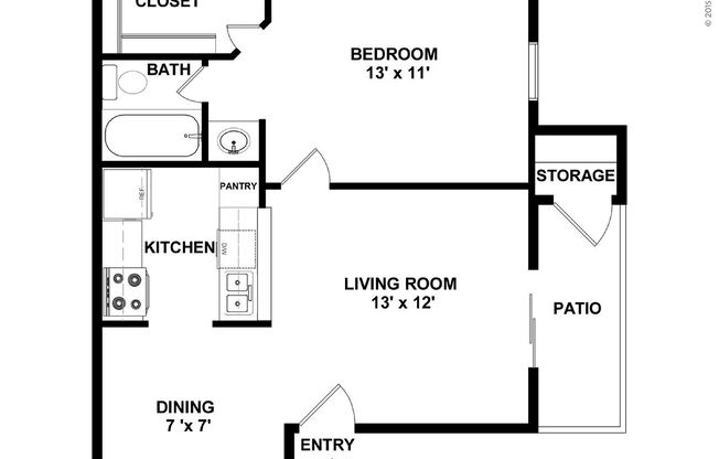 1 bed, 1 bath, 570 sqft, $865