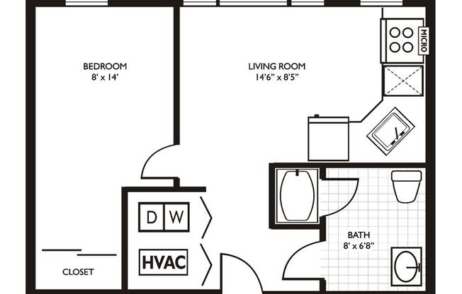 1 bed, 1 bath, 373 sqft, $1,650, Unit 206