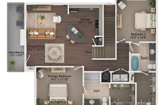 2 beds, 2 baths, 1,214 sqft, $2,104