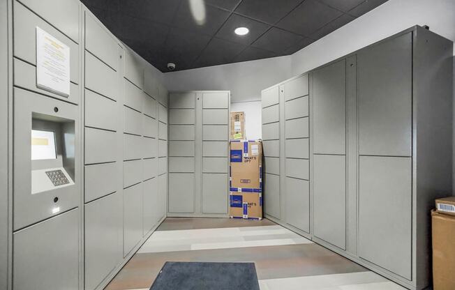 a room with a bunch of lockers and boxes in it at CityView, North Kansas City, Missouri