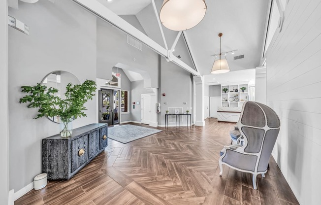 the living room is open to the dining room and kitchen