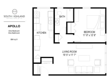 1 bed, 1 bath, 664 sqft, $1,095