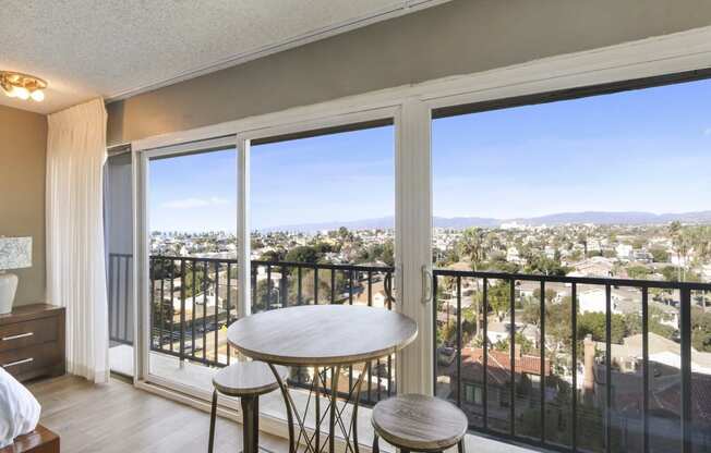 Dining area of a studio unit with a great views from the balcony, Large Windows