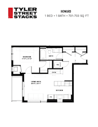 1 bed, 1 bath, 703 sqft, $1,850