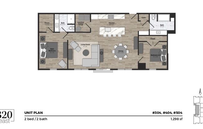 2 beds, 2 baths, 1,298 sqft, $2,050, Unit 404