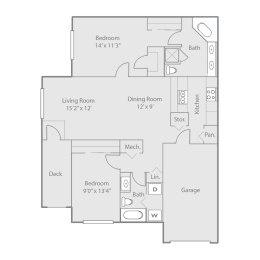 2 beds, 2 baths, 1,340 sqft, $1,290