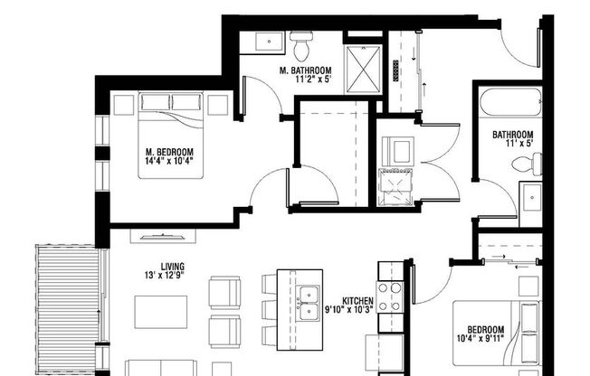 2 beds, 2 baths, 968 sqft, $2,100, Unit 301