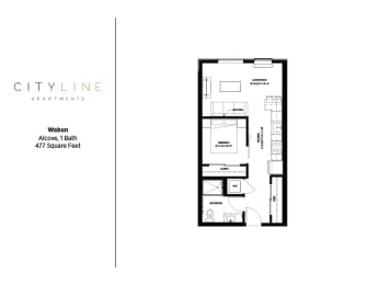 Studio, 1 bath, 477 sqft, $1,279