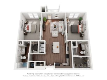 2 beds, 2 baths, 1,198 sqft, $1,258