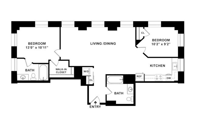2 beds, 2 baths, 916 sqft, $3,565, Unit M-1102