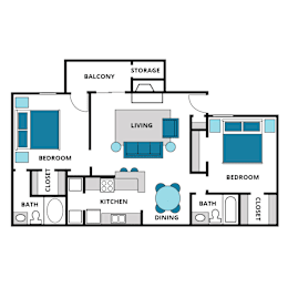 2 beds, 2 baths, 1,004 sqft, $1,365