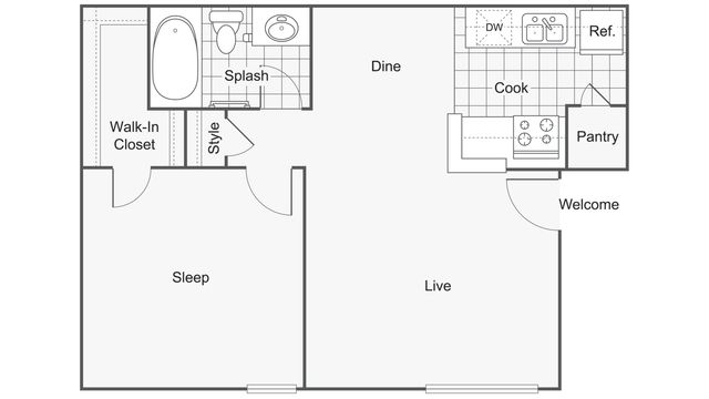 1 bed, 1 bath, 623 sqft, $1,019