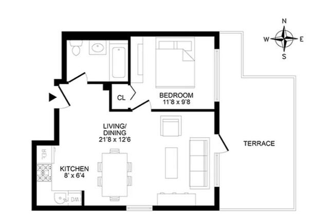 1 bed, 1 bath, 557 sqft, $3,850, Unit 9D
