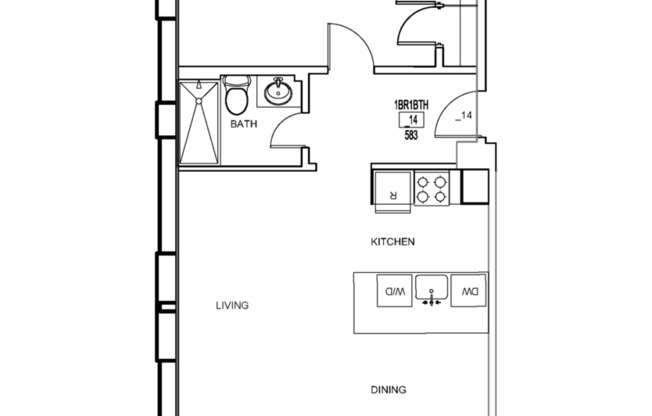 1 bed, 1 bath, 608 sqft, $1,740