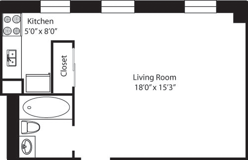 Studio, 1 bath, 412 sqft, $3,718, Unit 07K