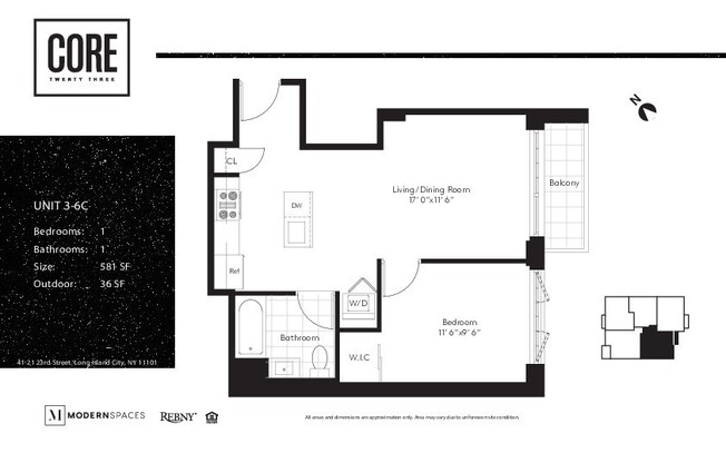 1 bed, 1 bath, 581 sqft, $3,600, Unit 5c