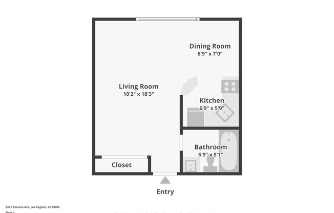 Studio, 1 bath, 495 sqft, $1,325, Unit 107