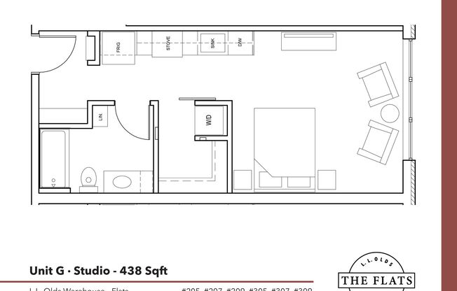 Studio, 1 bath, 438 sqft, $1,395, Unit 209