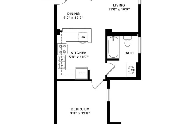 1 bed, 1 bath, 533 sqft, $1,118