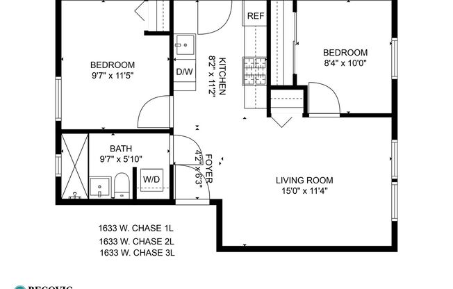 2 beds, 1 bath, 561 sqft, $2,100, Unit 1633-3L