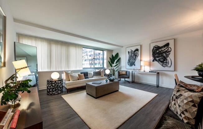 a living room with a couch and a table
