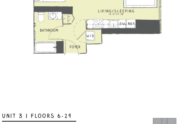Studio, 1 bath, 484 sqft, $2,320