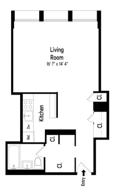 1 bed, 1 bath, 486 sqft, $3,850, Unit 16F
