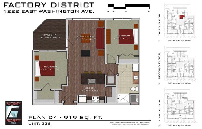 2 beds, 1 bath, 919 sqft, $2,440, Unit 336