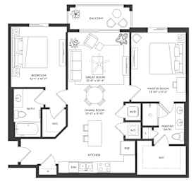 2 beds, 2 baths, 1,094 sqft, $1,764