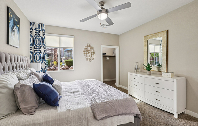 Bedroom with Ceiling Fam and Walk In Closet