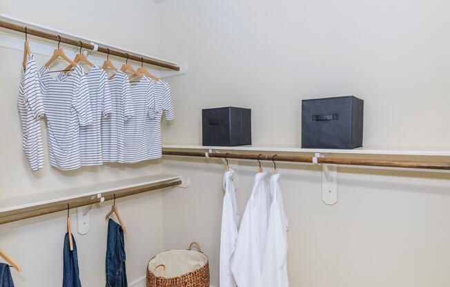 a bedroom with a large mirror