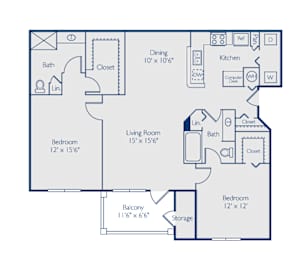2 beds, 2 baths, 1,159 sqft, $1,368