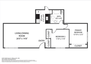 2 beds, 1 bath, 800 sqft, $1,342