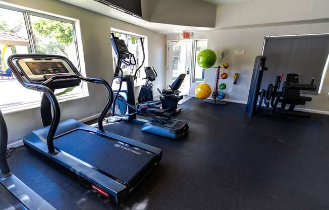 a home gym with treadmills and other exercise equipment