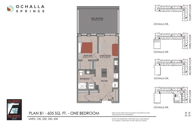 1 bed, 1 bath, 605 sqft, $1,535, Unit 230