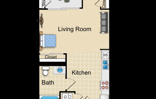 Studio, 1 bath, 481 sqft, $1,987