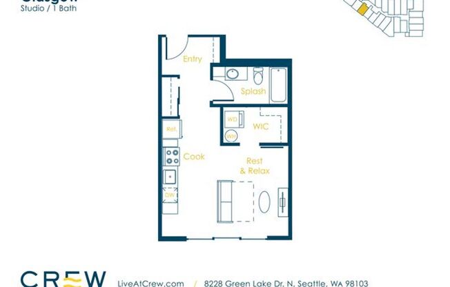 Studio, 1 bath, 456 sqft, $1,750, Unit 301